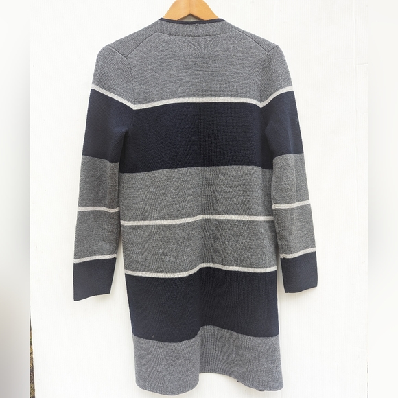 TALBOTS pure merino wool navy gray colorblock open front long cardigan coatigan - Picture 7 of 8